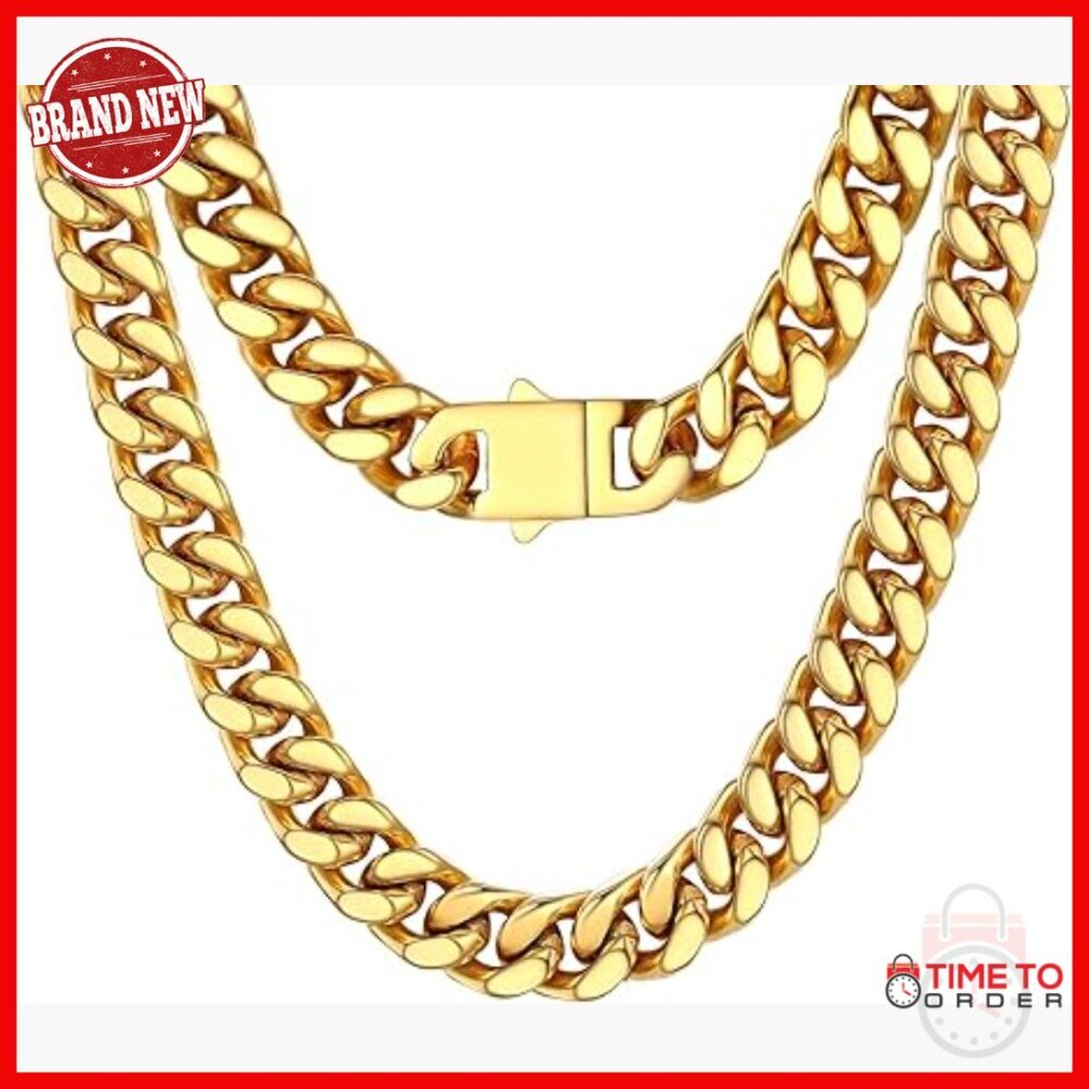 Chunky Cuban Link Chain Necklace Stainless Steel Unisex Statement Jewelry